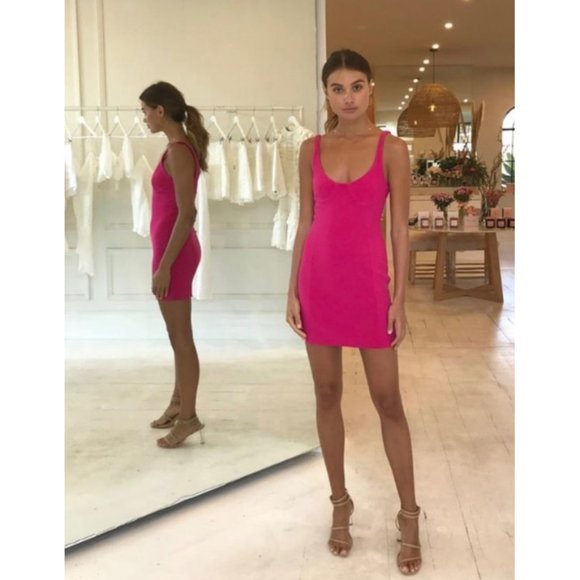 NWT BEC & BRIDGE amelie short mini dress magenta neon pink bodycon new US size 4 - Picture 10 of 10